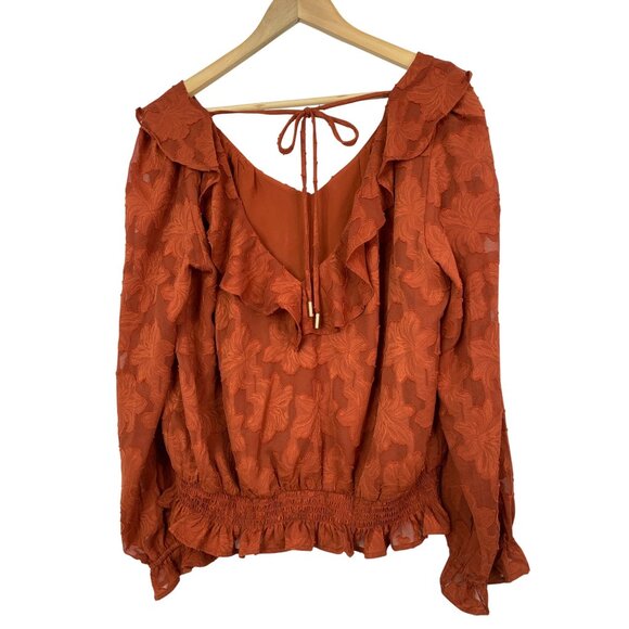 Anthropologie Orange Ruffled Double V-Neck Blouse XL RH10462 EUC Smock - Picture 6 of 9